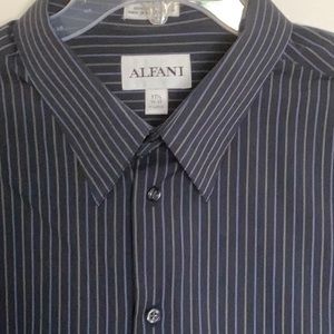 ALFANI Mens Shirts Blue Grey strips size 17 1/2 XL